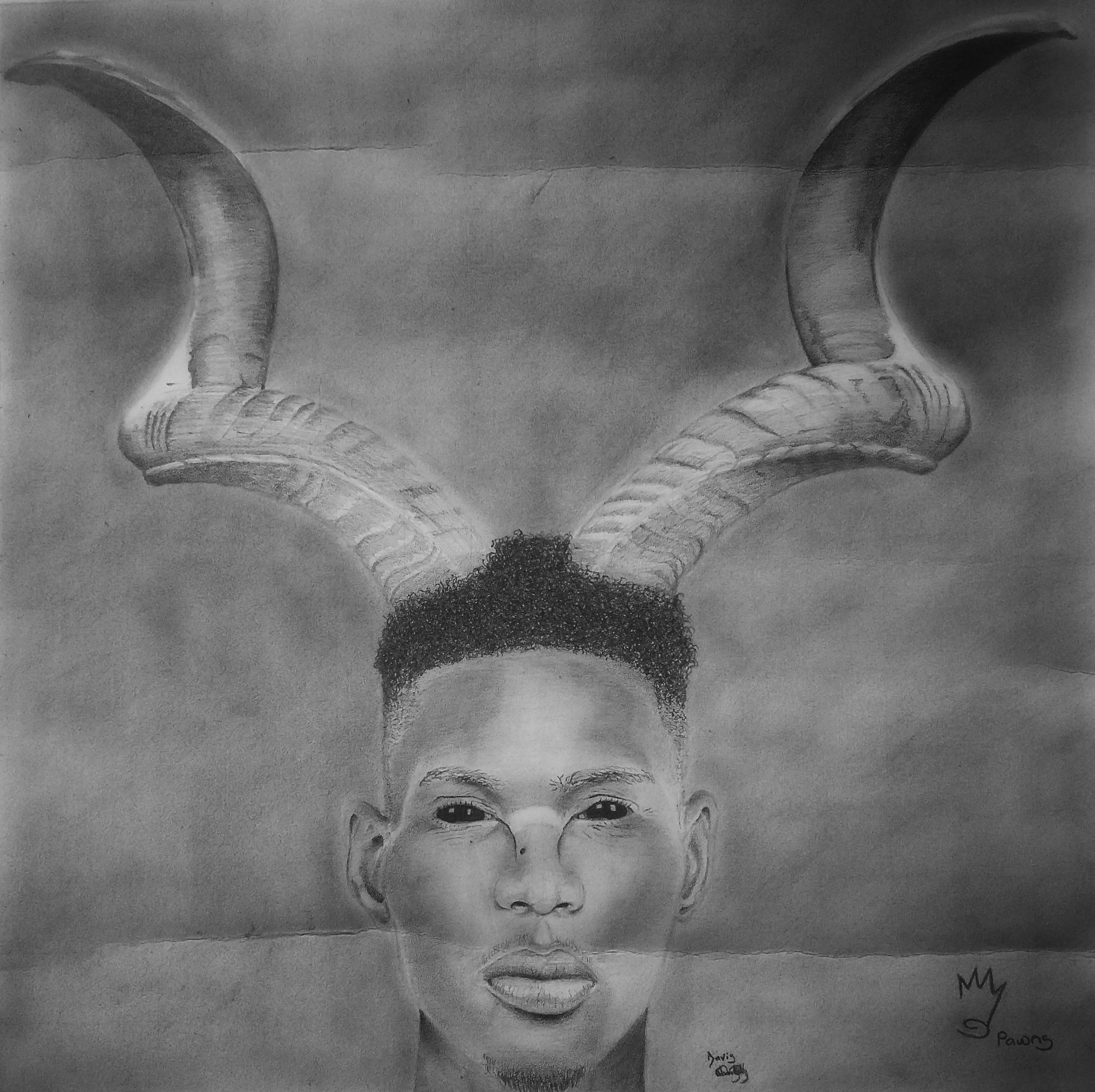 This is an Art work. A sketch of Dick David with horns
