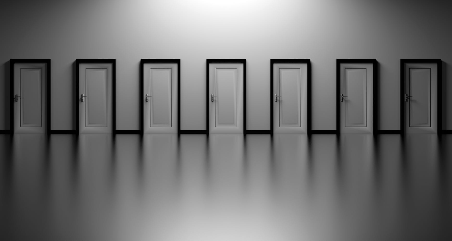 black and white decision doors opportunity