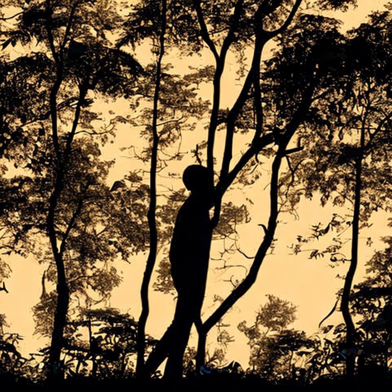 Types of Internal-conflict. an african man silhouette in the dark forest