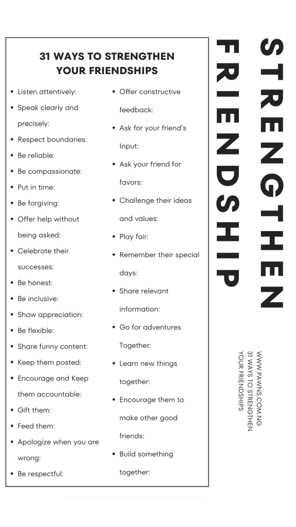 31 Ways To Strengthen Your Friendships infographics list