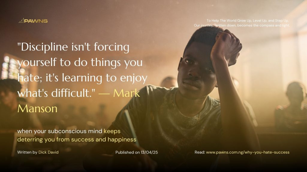 Discipline isn't forcing yourself to do things you hate; it's learning to enjoy what's difficult. Mark Manson when your subconscious mind keeps deterring you from success and ha