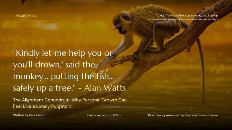 The Alignment Conundrum: Why Personal Growth Can Feel Like a Lonely Purgatory. 1 Kindly let me help you or you'll drown,' said the monkey... putting the fish... safely up a tree. - Alan Watts The Alignment Conundrum Why Personal Growth Can Feel Like a Lonely P