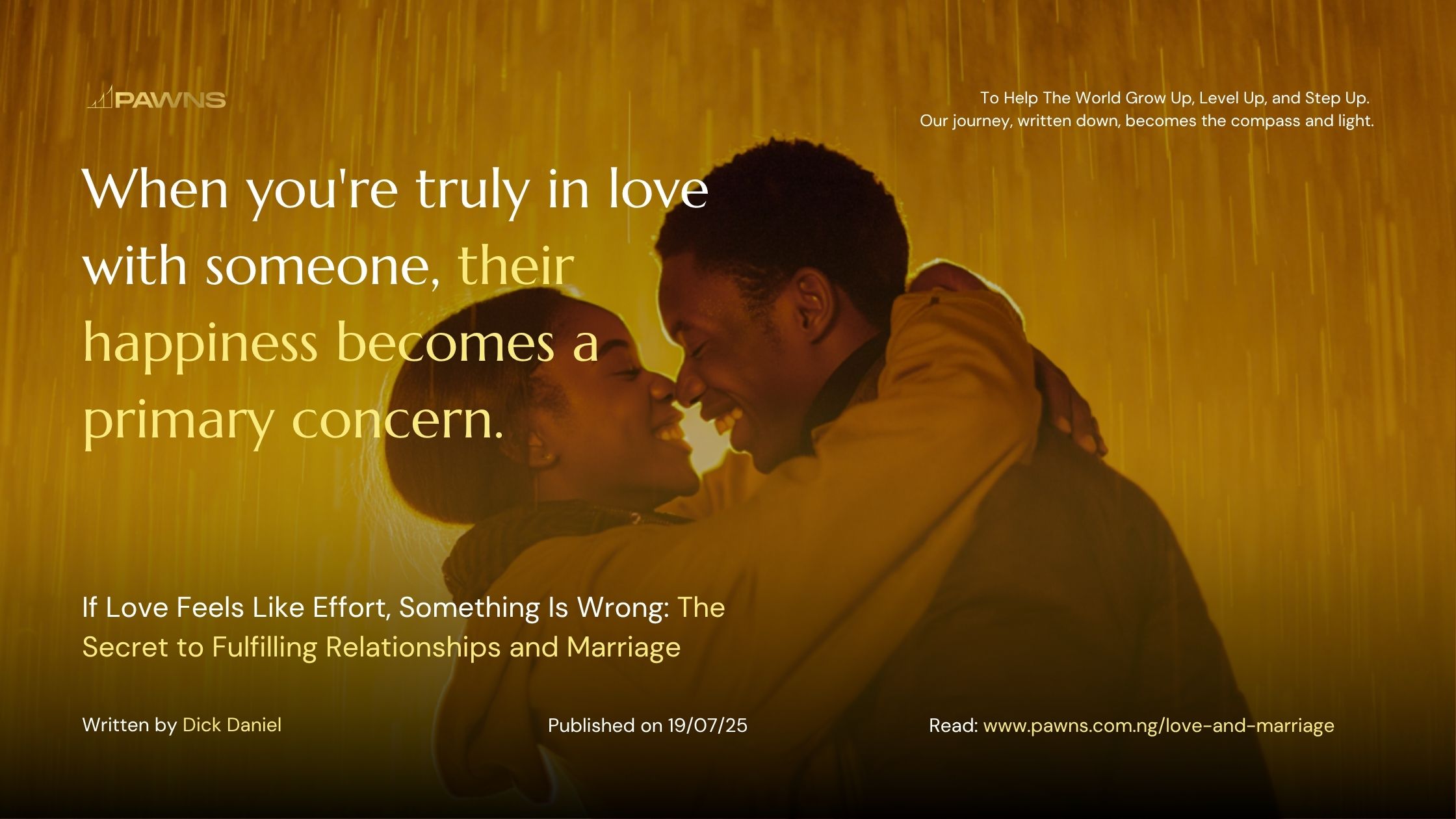 When you're truly in love with someone, their happiness becomes a primary concern. If Love Feels Like Effort, Something Is Wrong The Secret to Fulfilling Relationships and Marriag