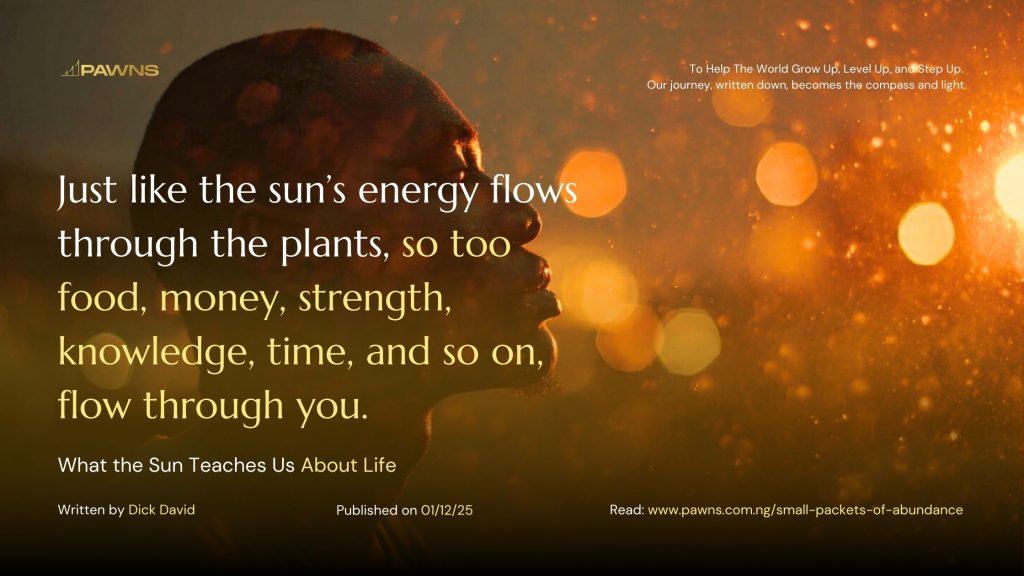 Just like the sun’s energy flows through the plants, so too food, money, strength, knowledge, time, and so on, flow through you. What the Sun Teaches Us About Life