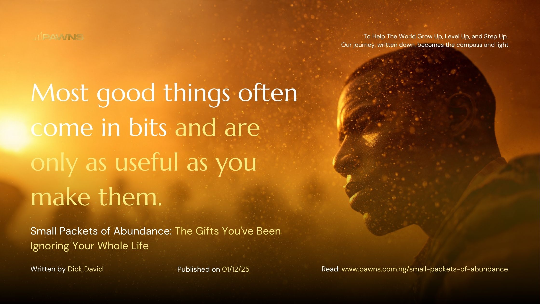 Most good things often come in bits and are only as useful as you make them. Small Packets of Abundance The Gifts You've Been Ignoring Your Whole Life
